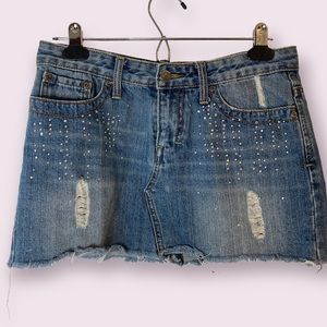 Y2k rhinestone mini denim skirt